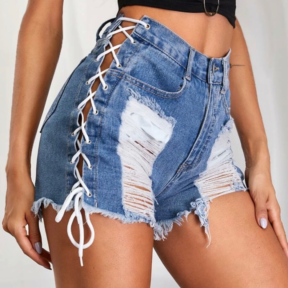 SHEIN Tie Jean Shorts